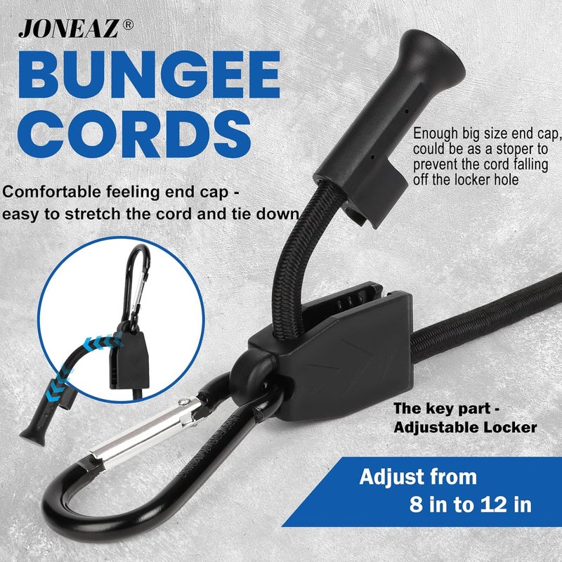 Joneaz 8 Pcs 12 in Bungee Cords with Hooks Adjustable Heavy Duty Black, UV Resistant Shock Strap with Carabiner Style Clips,4 Spare Parts Offered - Image 3
